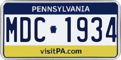 PA license plate MDC1934
