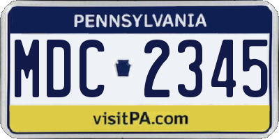 PA license plate MDC2345