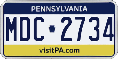 PA license plate MDC2734
