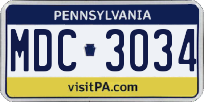 PA license plate MDC3034