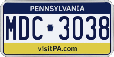 PA license plate MDC3038