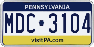 PA license plate MDC3104