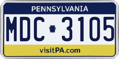 PA license plate MDC3105