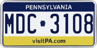 PA license plate MDC3108