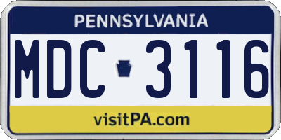 PA license plate MDC3116