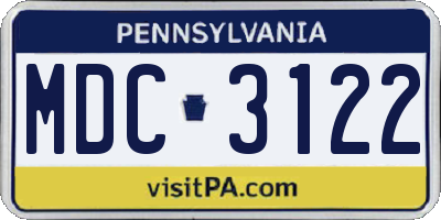 PA license plate MDC3122
