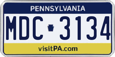 PA license plate MDC3134