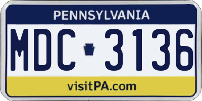 PA license plate MDC3136