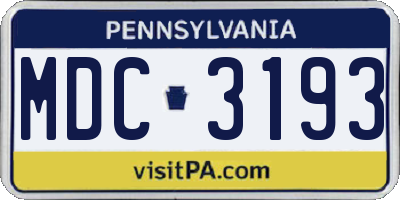 PA license plate MDC3193