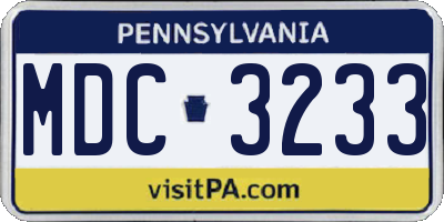 PA license plate MDC3233