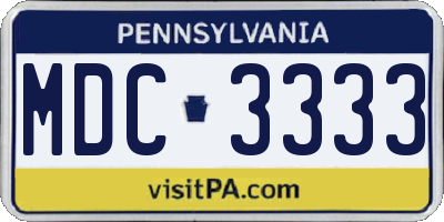 PA license plate MDC3333
