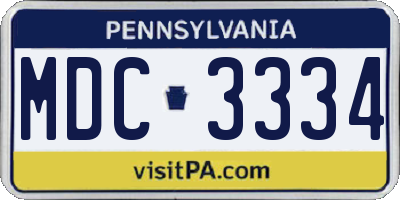 PA license plate MDC3334