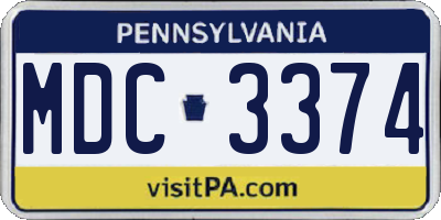 PA license plate MDC3374