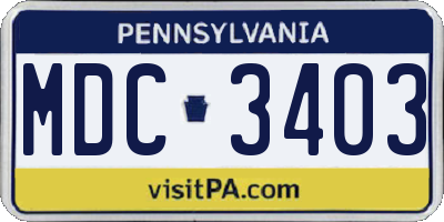 PA license plate MDC3403