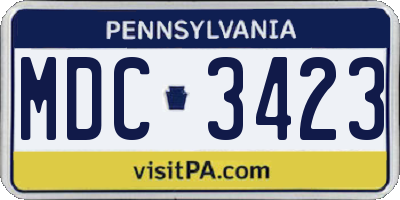 PA license plate MDC3423