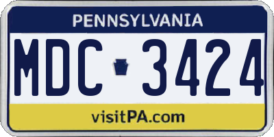 PA license plate MDC3424