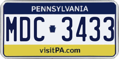 PA license plate MDC3433