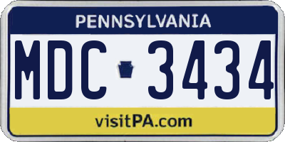 PA license plate MDC3434