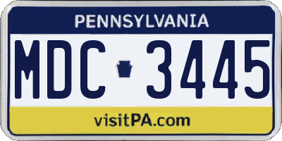 PA license plate MDC3445