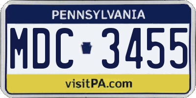 PA license plate MDC3455
