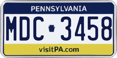 PA license plate MDC3458