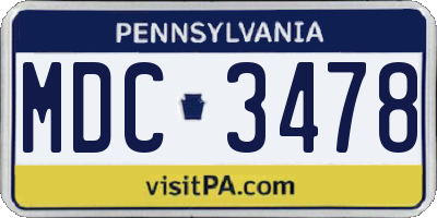 PA license plate MDC3478