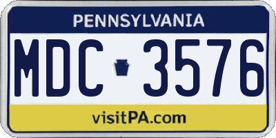 PA license plate MDC3576