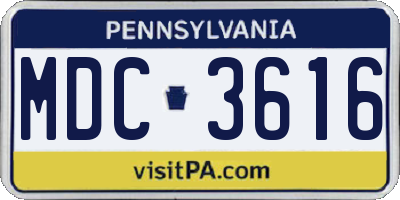 PA license plate MDC3616