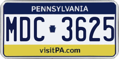 PA license plate MDC3625