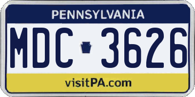 PA license plate MDC3626