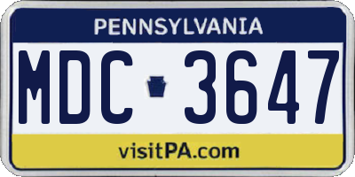 PA license plate MDC3647