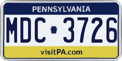 PA license plate MDC3726
