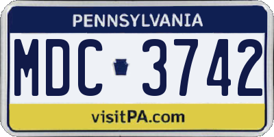PA license plate MDC3742