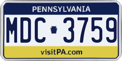 PA license plate MDC3759