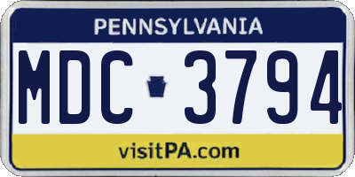 PA license plate MDC3794