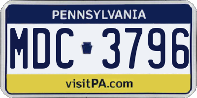 PA license plate MDC3796