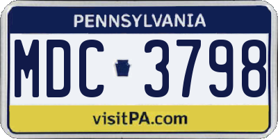 PA license plate MDC3798