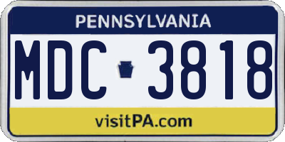 PA license plate MDC3818