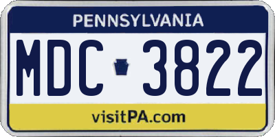 PA license plate MDC3822