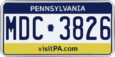 PA license plate MDC3826