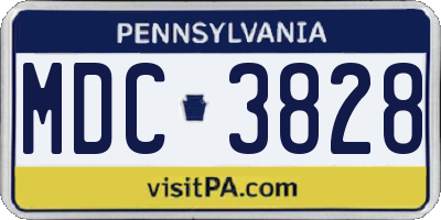 PA license plate MDC3828
