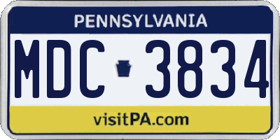 PA license plate MDC3834