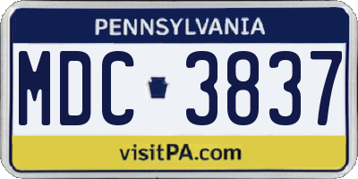 PA license plate MDC3837