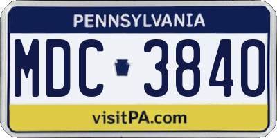PA license plate MDC3840