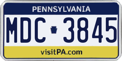 PA license plate MDC3845