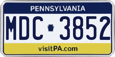PA license plate MDC3852