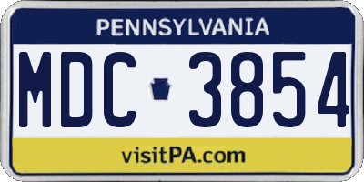 PA license plate MDC3854