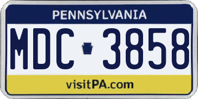 PA license plate MDC3858