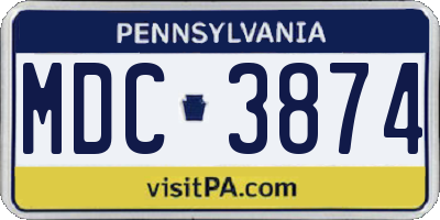 PA license plate MDC3874