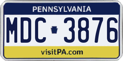 PA license plate MDC3876